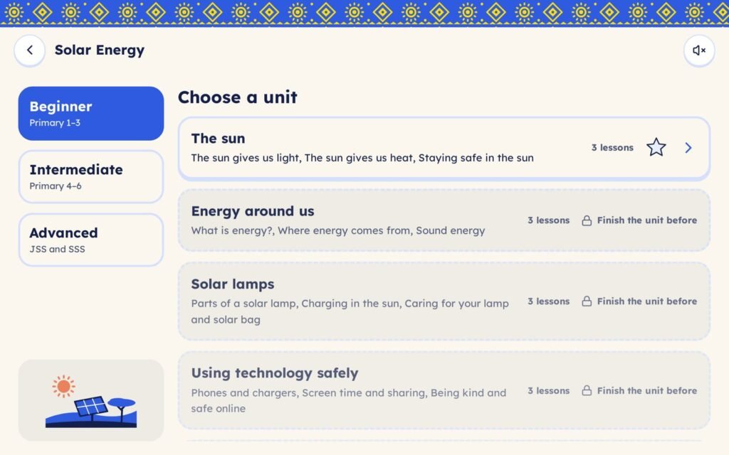 Solar Energy units at Beginner, Intermediate and Advanced levels