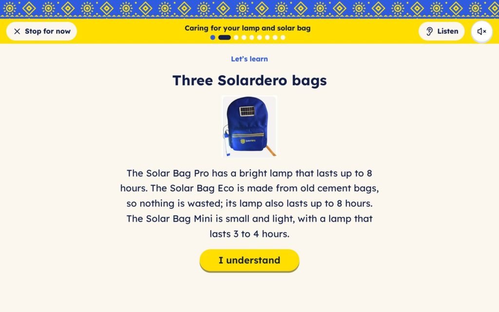 Lesson about Solardero solar school bags