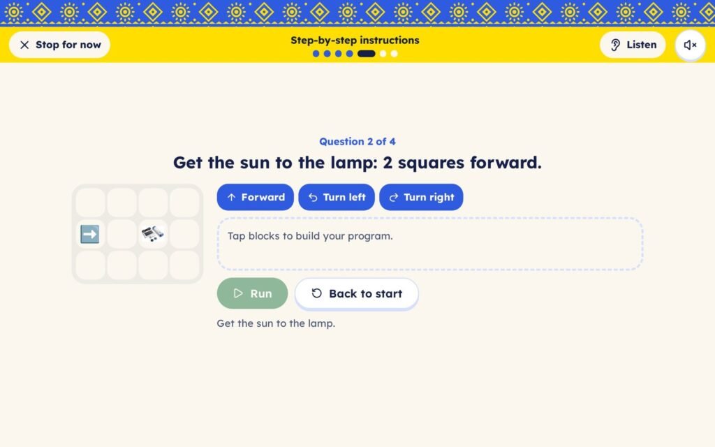 Coding activity: build a program to move the sun to the lamp